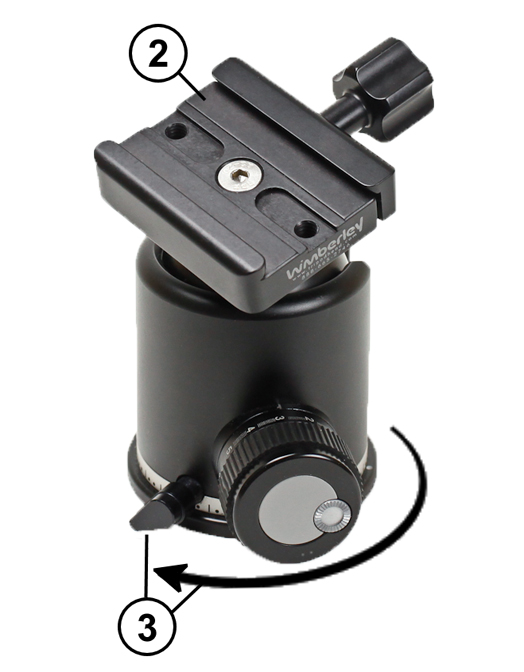 Wimberley C-11 QR Clamp mounted on Arca-Swiss Z1 ball head showing need for Arca-Swiss style clamp & independent panning lock