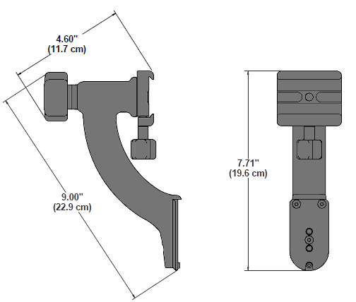 Line drawings of Wimberley Sidekick Head SK-100 packing dimensions