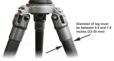 Minimum and maximum tripod leg diameter for use with the Wimberley Plamp II PP-200
